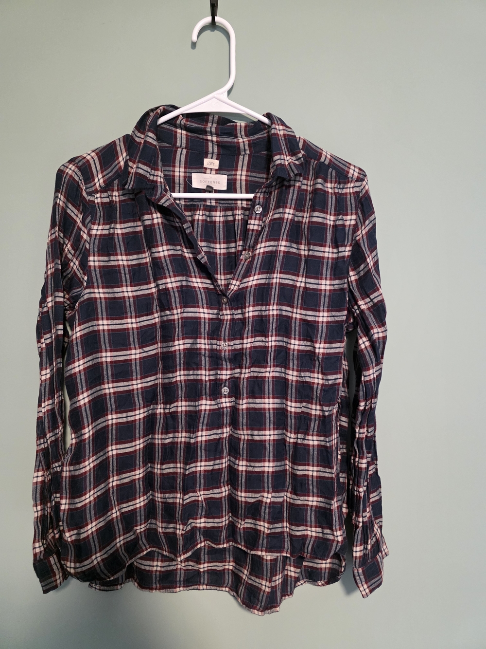 LOFT Navy, White & Red Plaid Button-Down Shirt